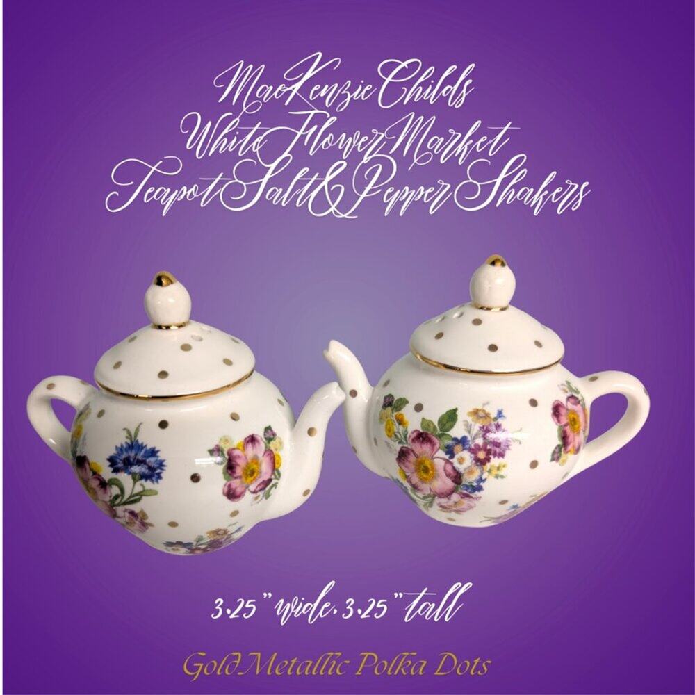 MacKenzie Childs White Flower Market Tea Pot Salt & Pepper Shakers
